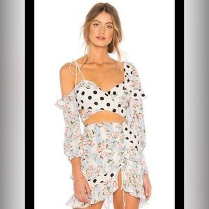For love & lemons Floral and Polka Dot Off-Shoulder Top & skirt